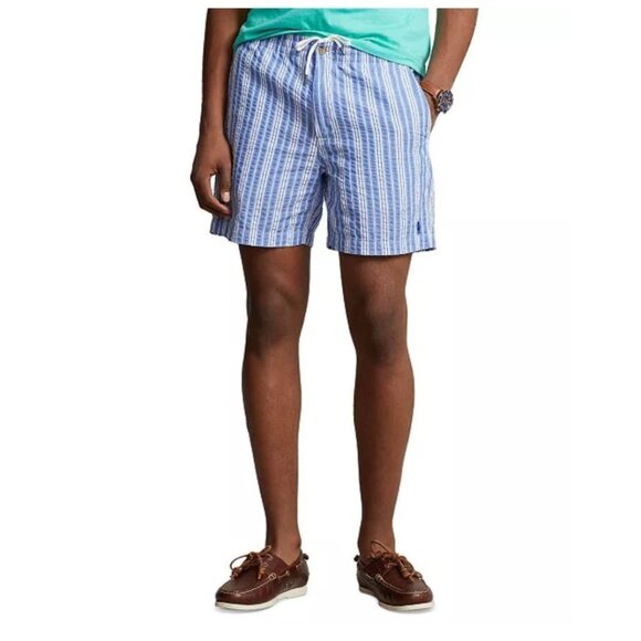 Polo Ralph Lauren Mens XXL Seersucker Blue Striped Cotton Shorts NEW - Picture 1 of 3